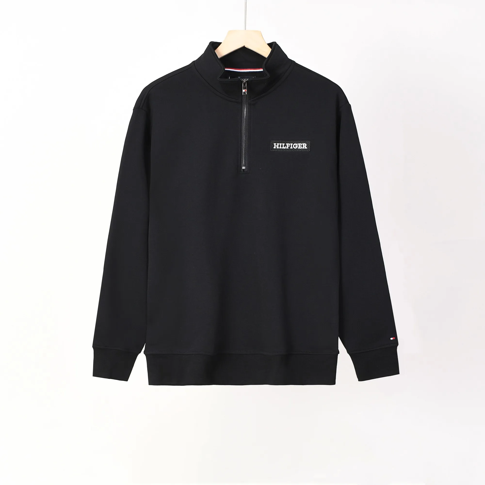 P210 605# Tommy half-pull stand-up collar sweatshirt Color: Black Gray Royal Blue Size: M-XXL Fabric: 350g cotton terry